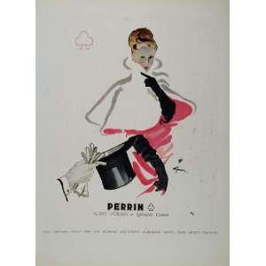  1946 Ad Gant Perrin Couture Opera Gloves Hat Rene Gruau 
