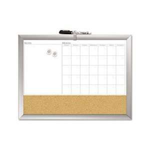 Magnetic Dry Erase 3 N 1 Board, Cork Area, 24 x 18, White with Silver