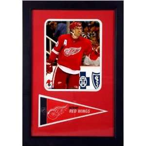 Henrik Zetterberg Photograph with Detroit Red Wings Team Pennant in a 