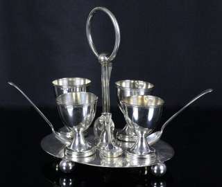 ANTIQUE CHRISTOPHER DRESSER STYLE SILVER PLATED EGG CUP STAND c.1890 