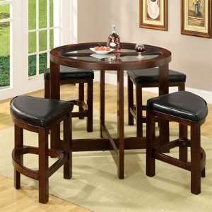  5 Pieces Dining Set with Nesting Stools in Dark Walnut 