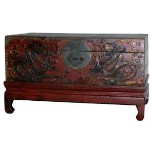   33 Asian Double Dragon Design Antique Trunk PS 007