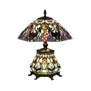   Peony Table Lamp, Antique Bronze and Art Glass Shade