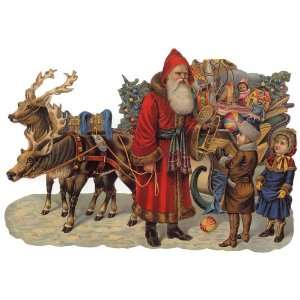    Large Santa & Reindeer Sleigh Scrap ~ Germany