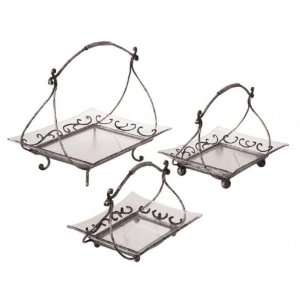  Set of 3 Plate Stand with 3 Cast Plates in Antique Pewter 