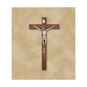  12 Walnut Crucifix with Antique Silver Finish, Wall Cross 