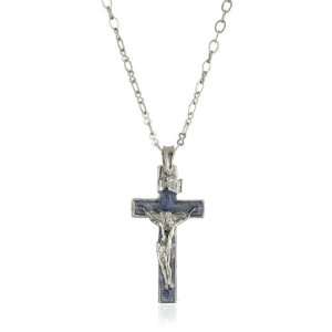   Vatican Library Collection Silver and Blue Crucifix Necklace Jewelry