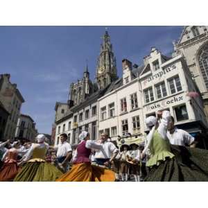  Folk Dance in Old Town, Antwerp, Belgium, Europe Stretched 