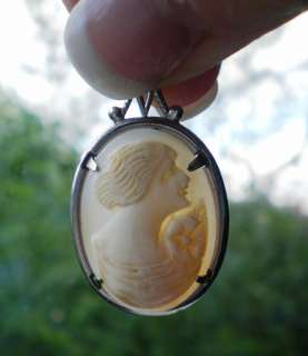 Vintage 1900s Cameo Victorian era Shell Hand Carved Sterling Silver 