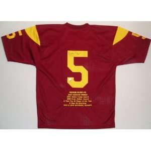 Autographed Reggie Bush Jersey   USC Trojans Red Embroidered Stat 