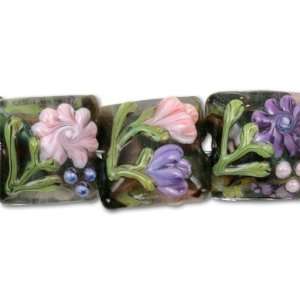  Black with Pink and Purple Flower Mix Pillow Beads (7pcs 