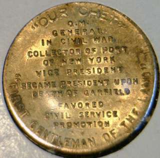 Chester A. Arthur Commemorative Version #1 Bronze Medal   Token   Coin 
