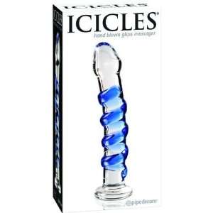  Icicles no. 5 hand blown glass massager   clear w/blue 