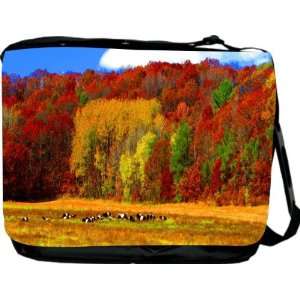  Cows Grazing by Autumn Tree Backdrop Messenger Bag   Book 