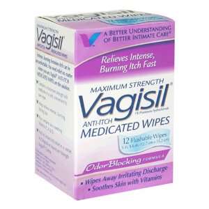  Vagisil Medicated Wipes, Anti Itch, Maximum Strength, 12 wipes 