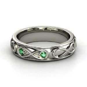  Infinite Love Ring, 14K White Gold Ring with Emerald 