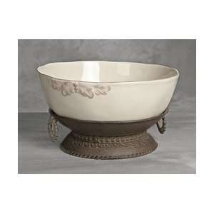  Grazia Cream Ceramic Serving Bowl With Metal Pedestal 