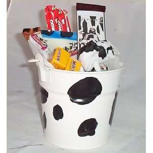  Cow Gift Basket Tin Bucket Cow Tails Candy Chocolate 