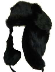 Klondike Sterling Russian Rabbit Fur Trooper Hat Ear Flaps Black 