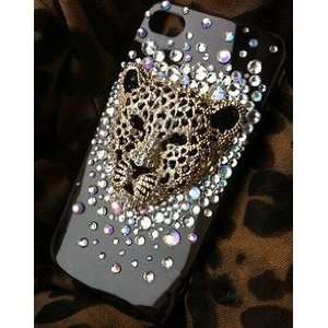 iPhone 4g Shiny Crystal 3D Leopard Head Pattern Bling Bling Design 