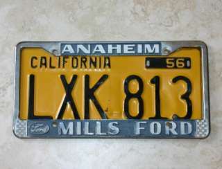 FORD California Dealer License Plate Frame Mills Ford Anaheim 1956 