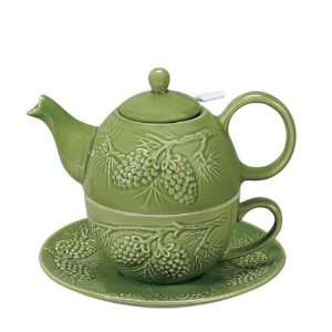  Andrea by Sadek Teapot Cup Mug Tea For One Green Pine Cone 
