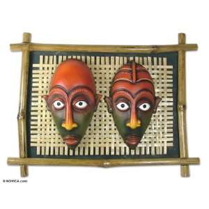  Ceramic and bamboo panel, Startled Masks