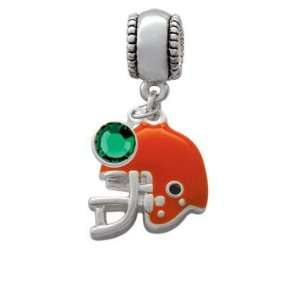 Small Orange Football Helmet European Charm Bead Hanger with Emerald 