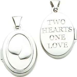  14K White Gold Two Hearts One Love Locket Jewelry Jewelry