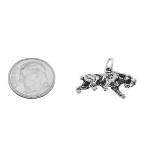    Sterling Silver Three Dimensional Saber Tooth Tiger Charm Jewelry