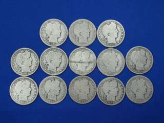 1907 1915 Barber Halves 90% Silver US Coins 13 pcs  