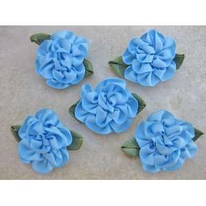   40 x Blue Satin Ribbon Flower Applique Trim Quilt AT8 
