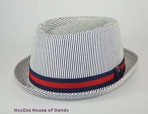 Mens Casual Fedora Pinstripe Stripe Cuban Style Upturn Short Brim Hat 