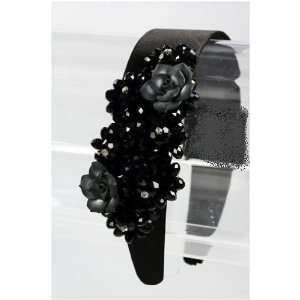  Syms Handmade Black Crystal & Flowers Headband Jewelry