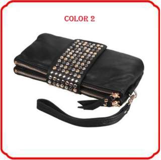 Korean Style PU Leather Handbag Rivet Lady Clutch Purse Wallet Evening 