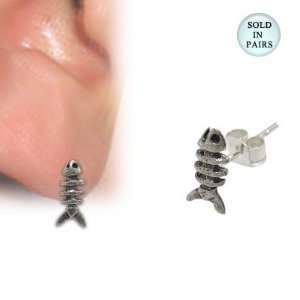  Sterling Silver Fish Bone Stud Earrings   S534 Jewelry