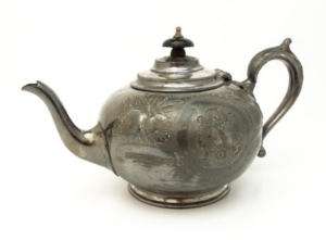 Antique Victorian 19C English Pewter Teapot HandCraft  
