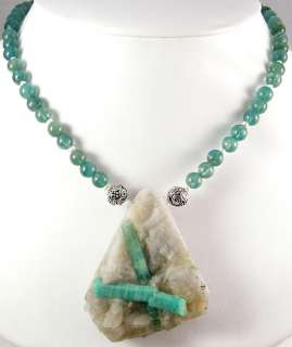   100% NATURAL EMERALD DRUZY PENDANT GREEN APATITE BEADS NECKLACE  