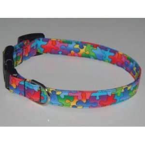 Autism Awareness Puzzle Pieces Style 2 Dog Collar X Small 1/2
