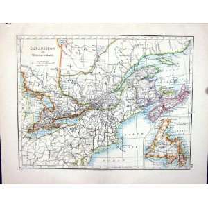   Antique Map 1898 Canada Newfoundland Manitoba Ontario