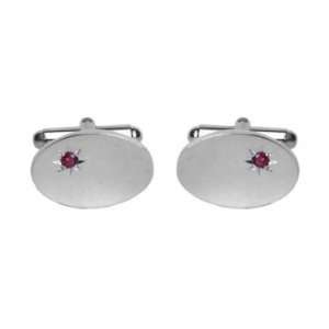  Ruby Star Set Oval Hallmarked Sterling Silver Cufflinks 