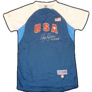  Jennie Finch Signed Blue Jersey with 04 US GOLD 