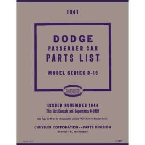  1941 DODGE Parts Book List Guide Catalog Automotive