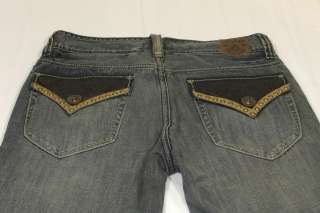 Mens Archaic Denim Jeans Leather Metal Studs Gray 34x34  