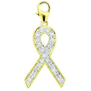  14K Gold 1/10ct HIJ Diamond Awareness Ribbon Spring Ring 