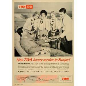  1961 Ad TWA Royal Ambassador Stewardess Passenger Cabin 