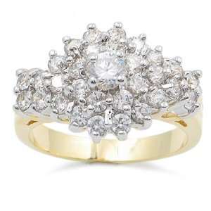  GOLD CZ RING   Sparkle Two Tone Cluster CZ Ring Jewelry