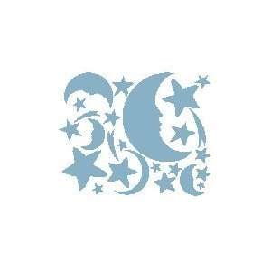 25 Powder Blue Celestial Moon and Stars Peel and Stick Reusable Wall 