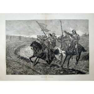  1881 War Knights Armour Horses Battle Woodville Print 