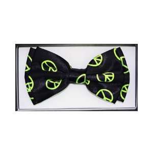  Lime Green Peace Signs Black Bow Tie